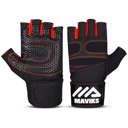 MAVIKS Gym Weight Lifting Fitness Workout Gloves with Wrist Wrap Straps for Women & Men, Gym Gloves For CrossFit Training, Pull Ups, Weightlifting, Calisthenics, Powerlifting, Cycling