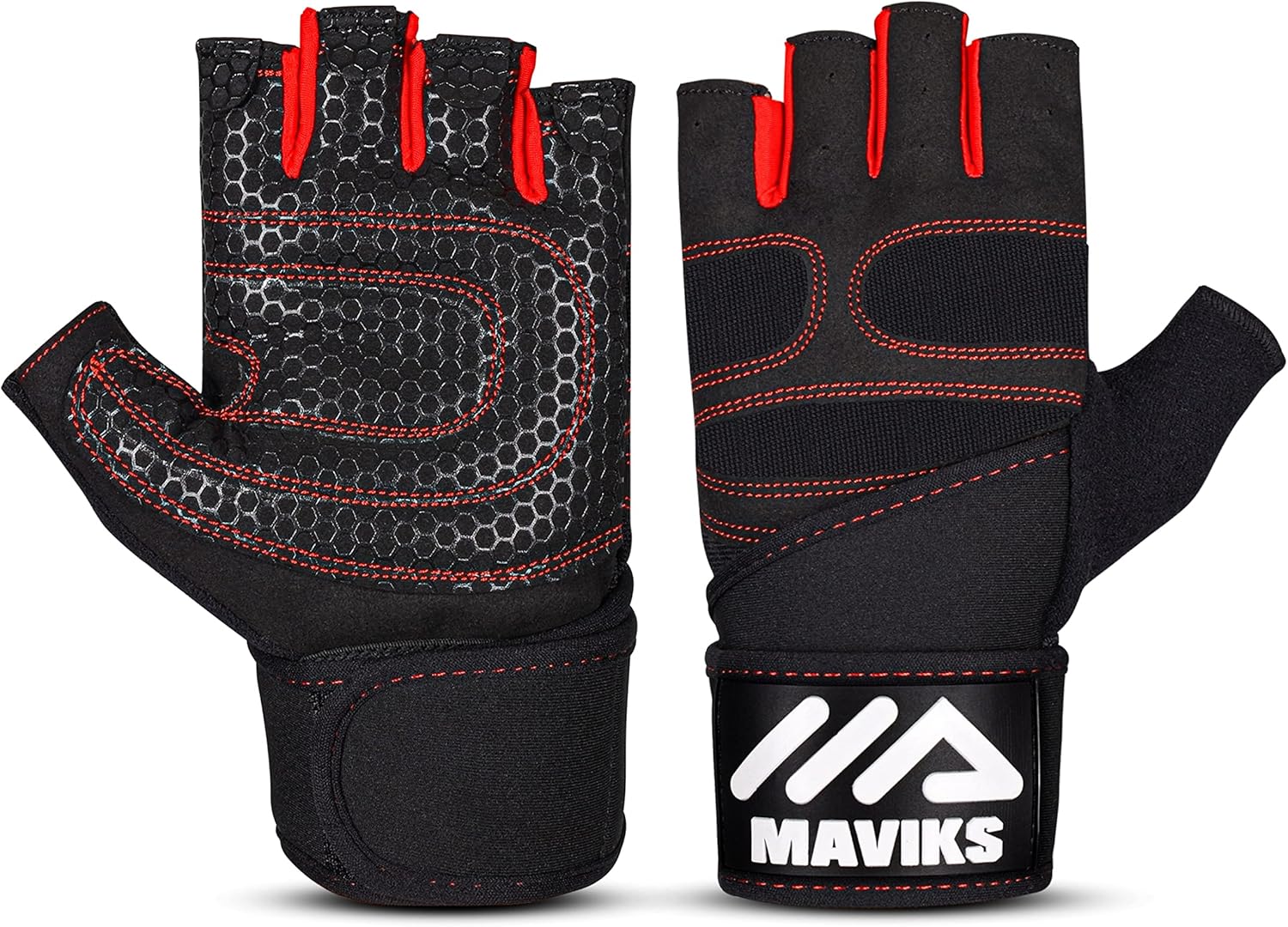 MAVIKS Gym Weight Lifting Fitness Workout Gloves with Wrist Wrap Straps for Women & Men, Gym Gloves For CrossFit Training, Pull Ups, Weightlifting, Calisthenics, Powerlifting, Cycling