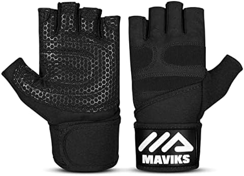 MAVIKS Gym Weight Lifting Fitness Workout Gloves with Wrist Wrap Straps for Women & Men, Gym Gloves For CrossFit Training, Pull Ups, Weightlifting, Calisthenics, Powerlifting, Cycling