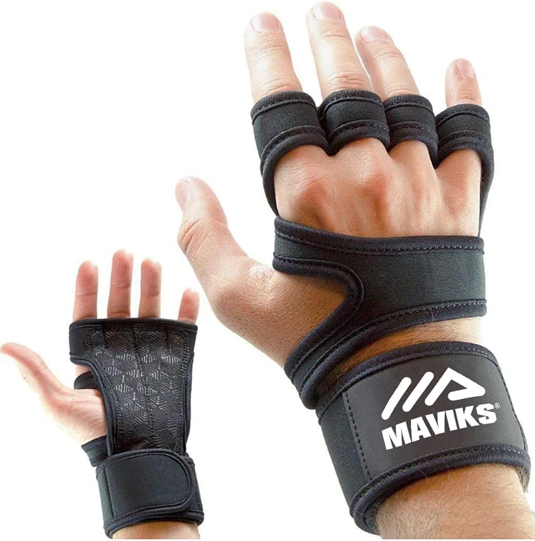 MAVIKS Black Crossfit Gym Fitness Gloves for Men Women UK Weight Lifting Workout Cross Training Hand Grips with Wrist Support for Pull Ups, Powerlifting, Bodybuilding, Calisthenics