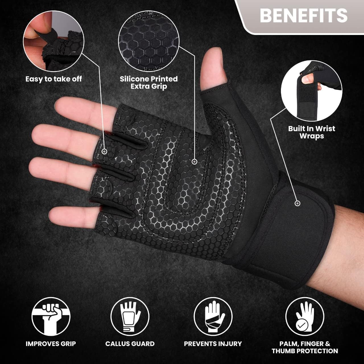 MAVIKS Gym Weight Lifting Fitness Workout Gloves with Wrist Wrap Straps for Women & Men, Gym Gloves For CrossFit Training, Pull Ups, Weightlifting, Calisthenics, Powerlifting, Cycling