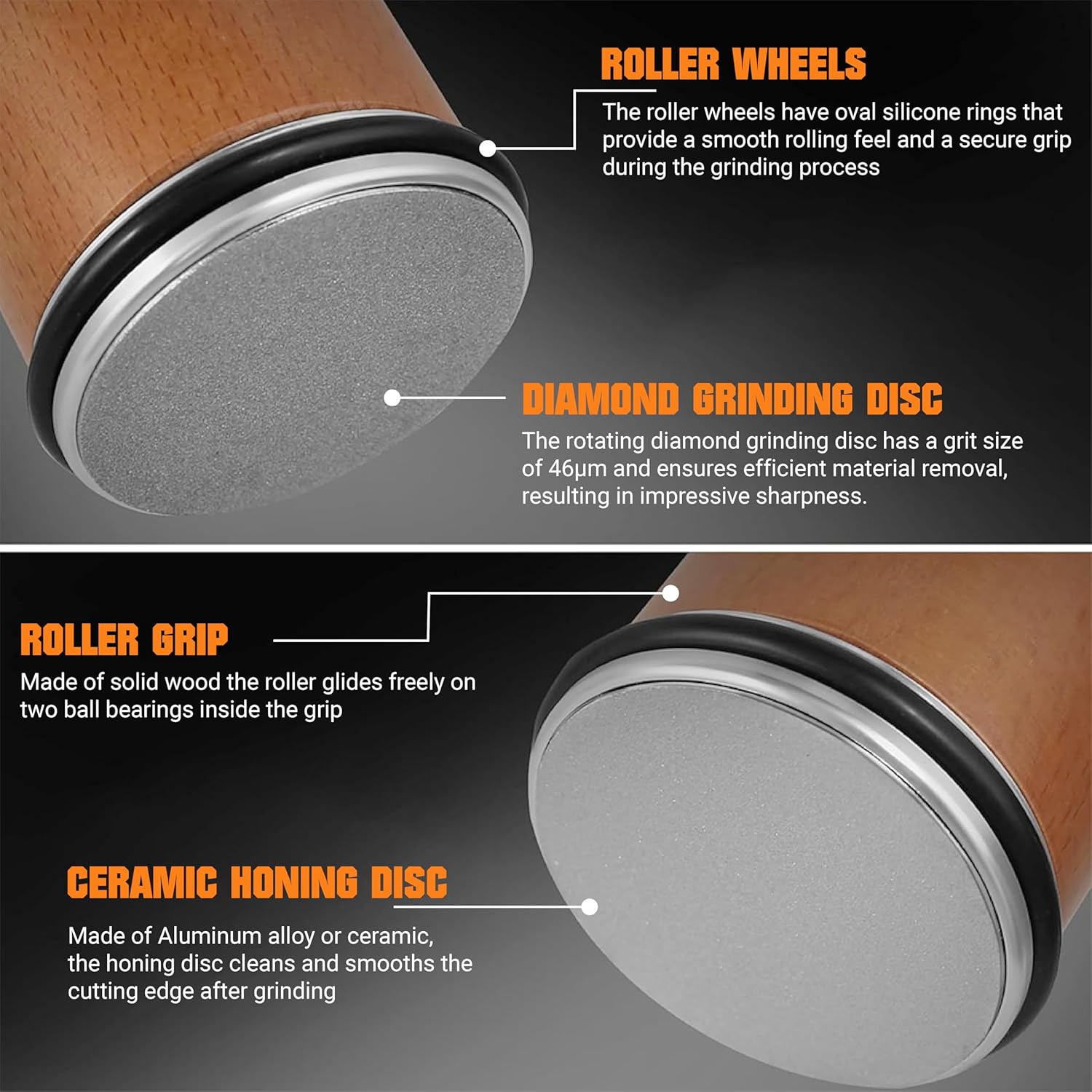 Rolling Knife Sharpener Kit Ceramic and Diamond Plated Knives Sharpener Polishing Disc Adjustable 15 20 Angles Non Slip Base for Precision Knife Sharpening with Leather Strop