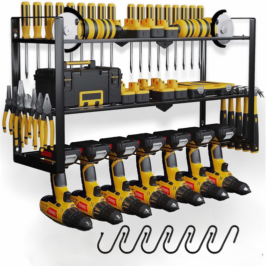 Power Tool Organizer Wall Mount 3 Tier 7 Drill Holders, Metal Cordless Tool Organizer for Cordless Drill, Accessory Holder Rack Suitable for Workshop Garage